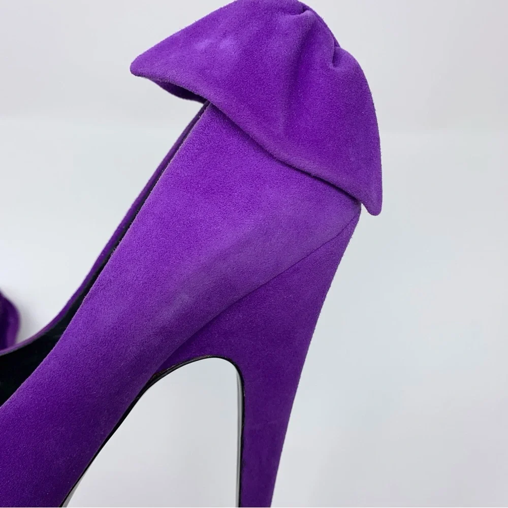 Giuseppe Zanotti Vintage Debra Suede Platform Pumps (Sz EU 39) Bow-Back Purple